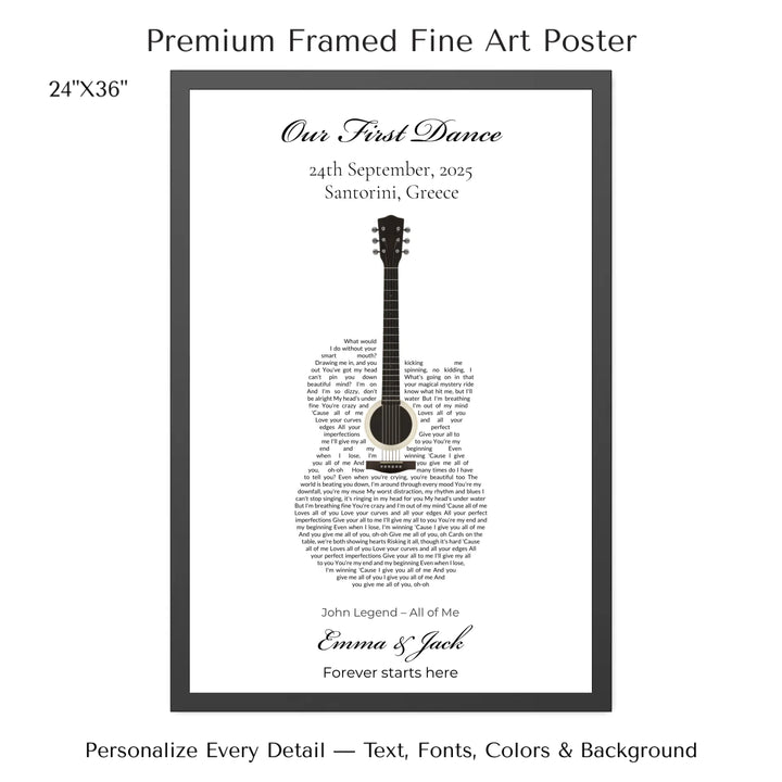 Custom Heart Song Lyrics Wall Art personalized with song lyrics in heart shape-24x36 framed poster-ARTFULANE