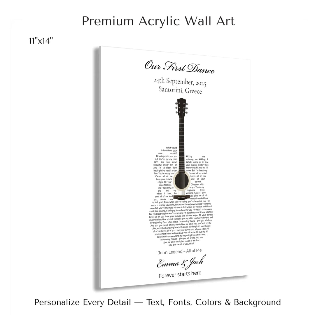 Custom Heart Song Lyrics Wall Art personalized with song lyrics in heart shape-11x14 acrylic print with french cleat-ARTFULANE