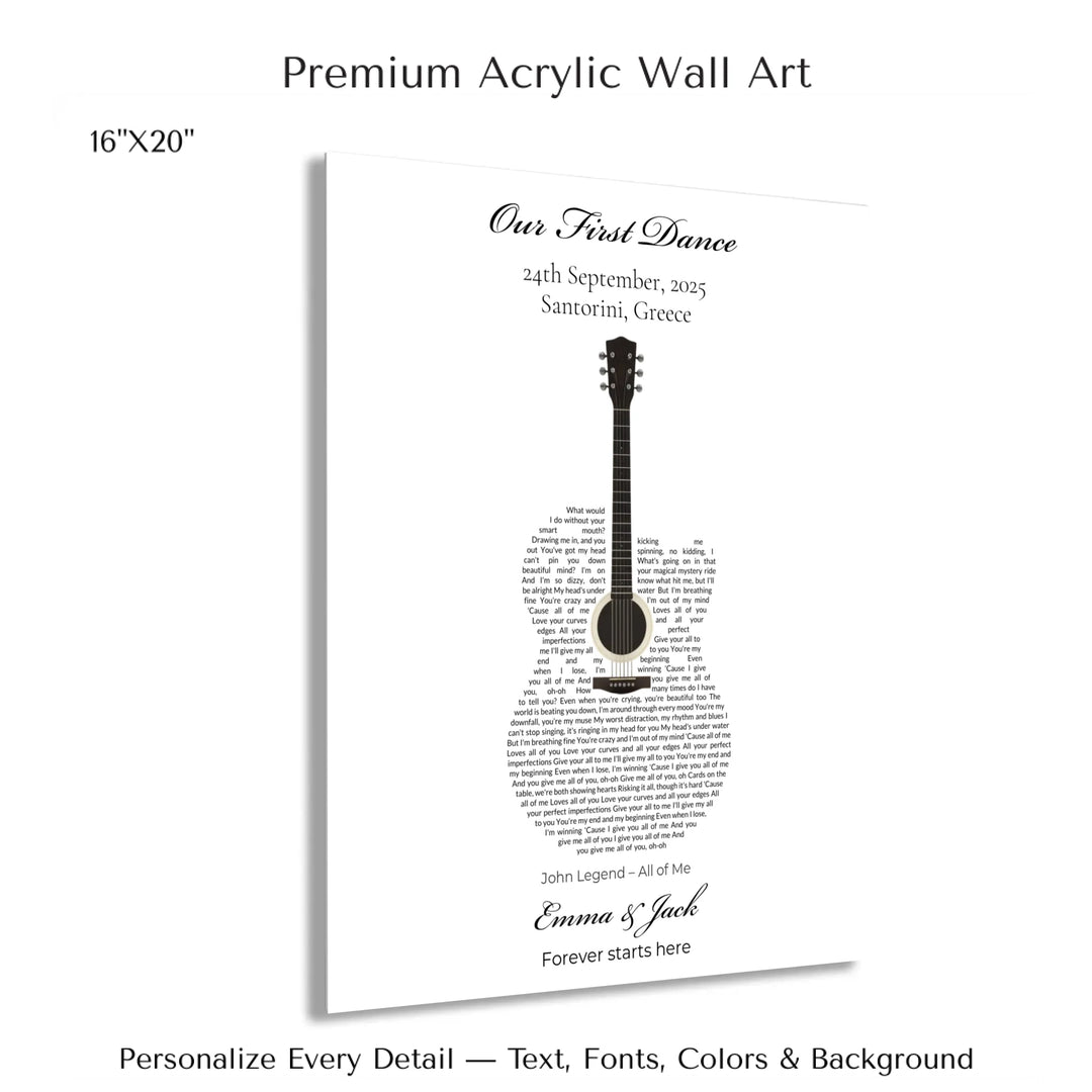 Custom Heart Song Lyrics Wall Art personalized with song lyrics in heart shape-16x20 acrylic print with french cleat-ARTFULANE