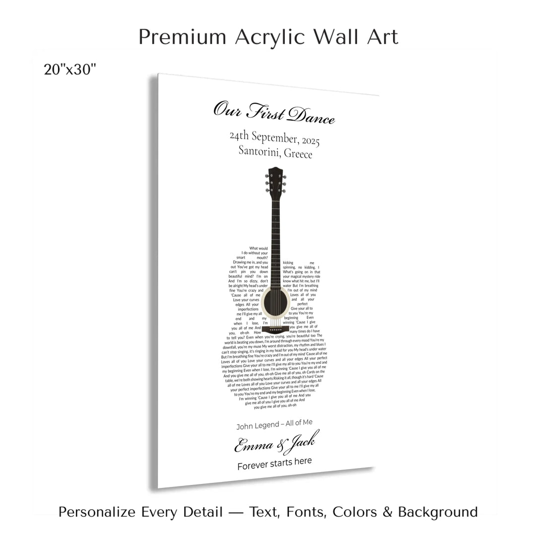 Custom Heart Song Lyrics Wall Art personalized with song lyrics in heart shape-20x30 acrylic print with french cleat-ARTFULANE