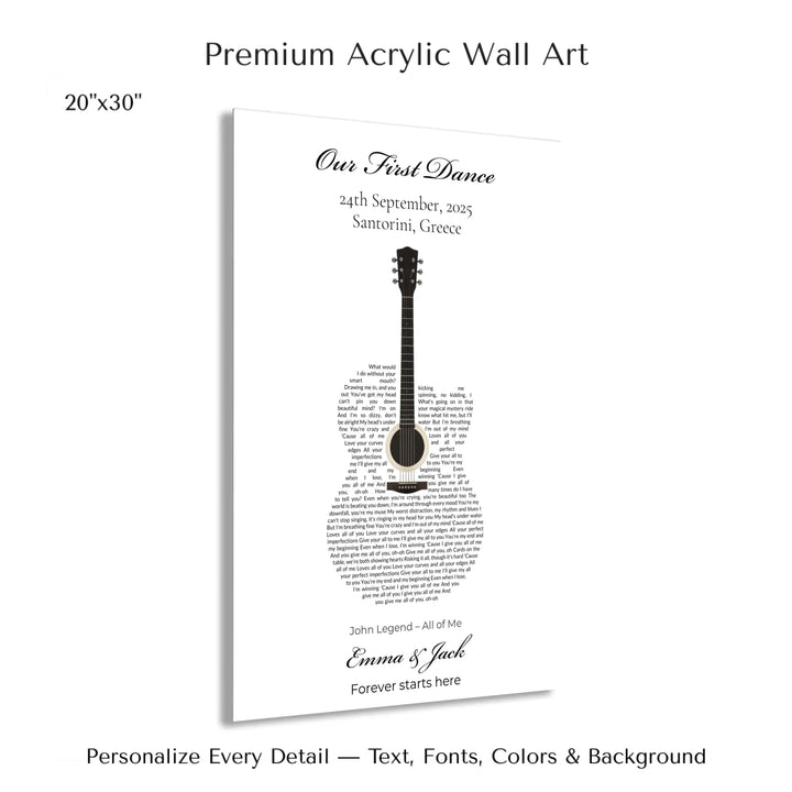 Custom Heart Song Lyrics Wall Art personalized with song lyrics in heart shape-20x30 acrylic print with french cleat-ARTFULANE