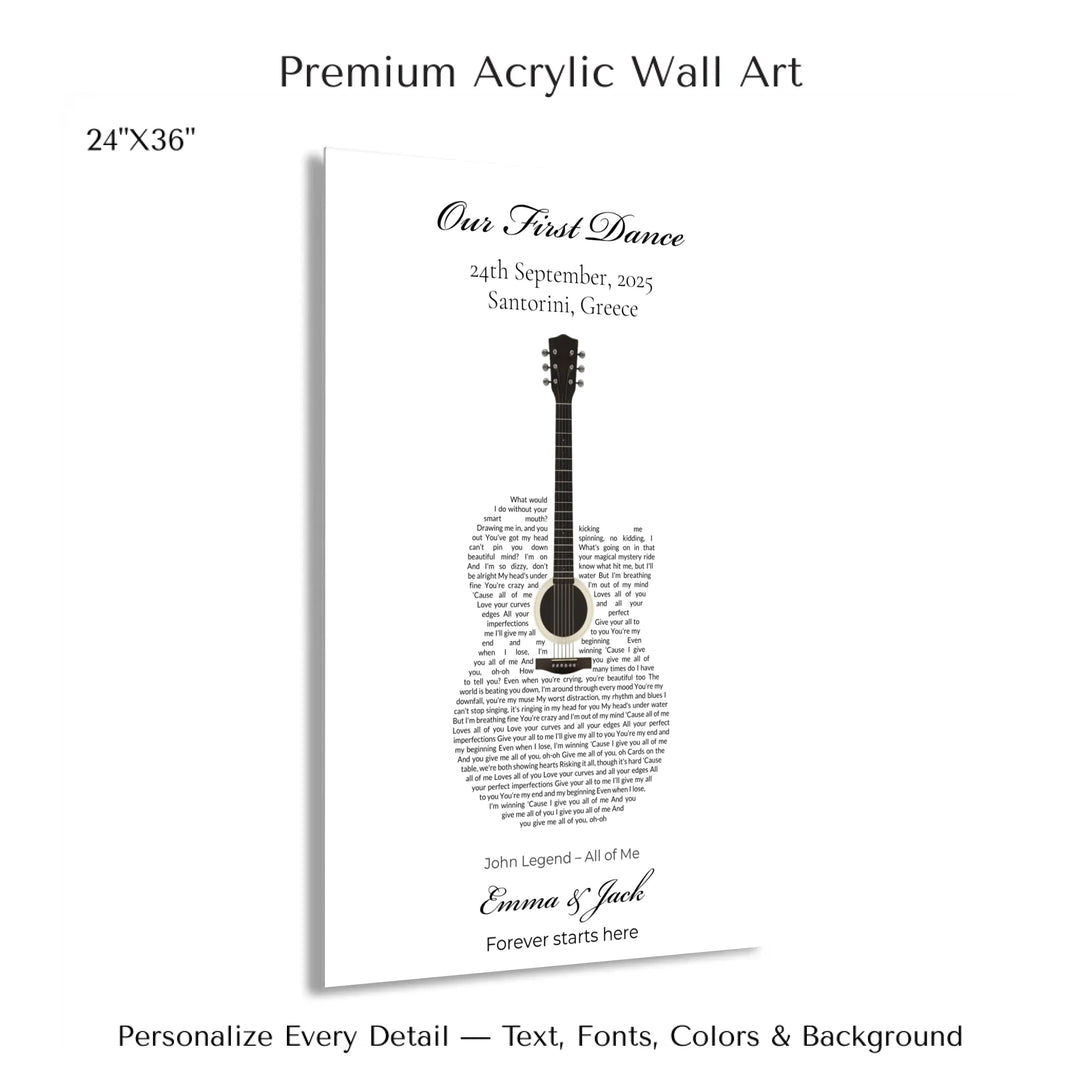 Custom Heart Song Lyrics Wall Art personalized with song lyrics in heart shape-24x36 acrylic print with french cleat-ARTFULANE