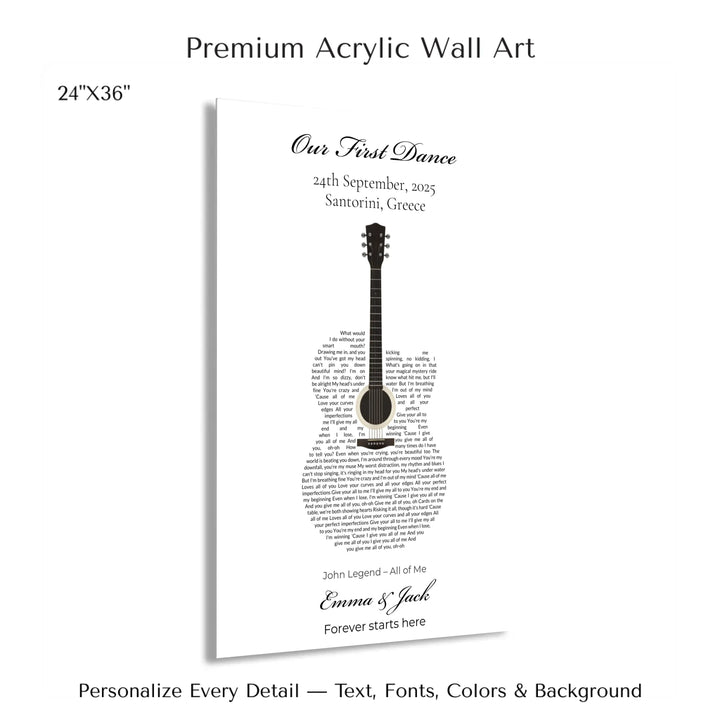 Custom Heart Song Lyrics Wall Art personalized with song lyrics in heart shape-24x36 acrylic print with french cleat-ARTFULANE