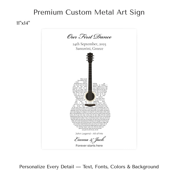 Custom Heart Song Lyrics Wall Art personalized with song lyrics in heart shape-11x14 metal art sign-ARTFULANE