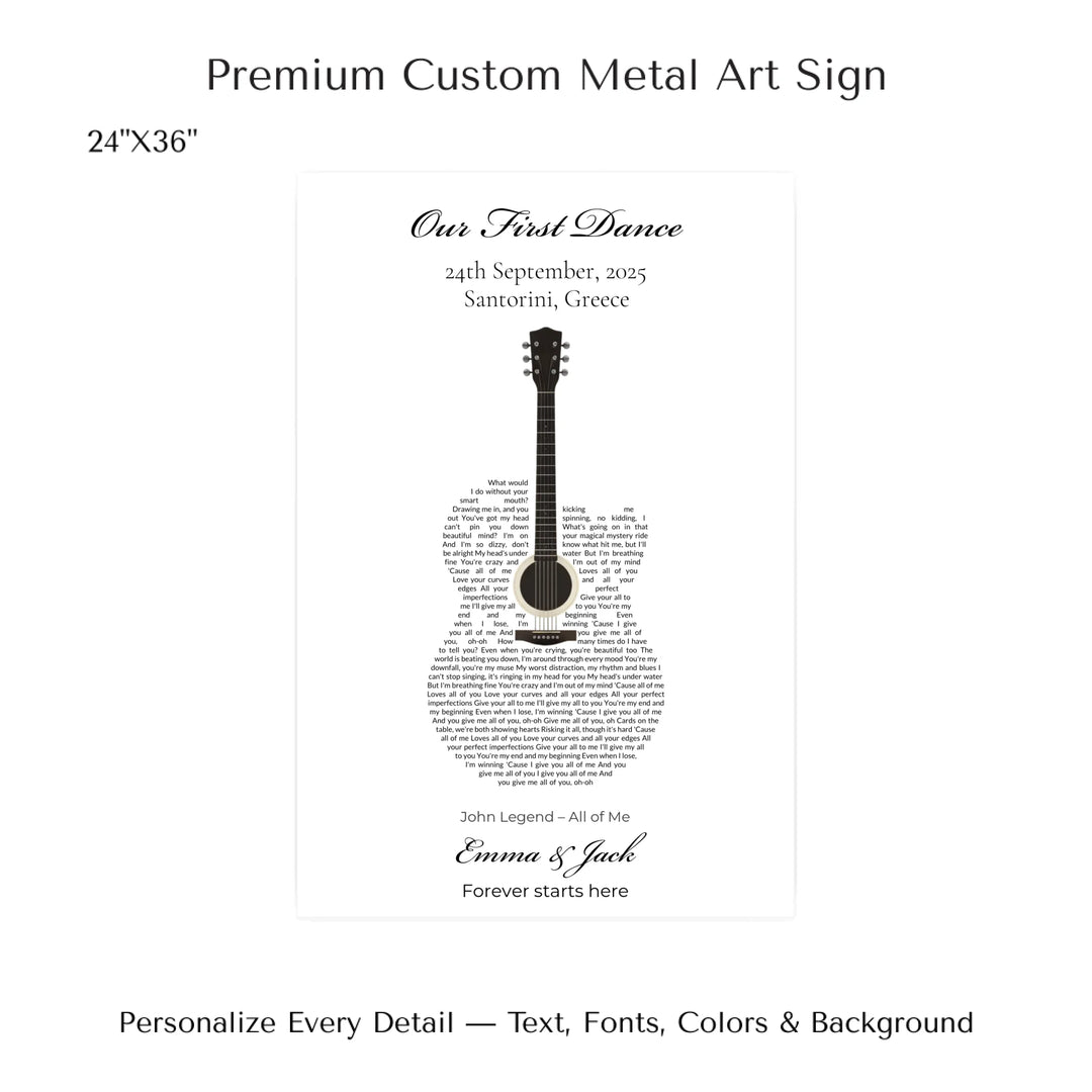 Custom Heart Song Lyrics Wall Art personalized with song lyrics in heart shape-24x36 metal art sign-ARTFULANE