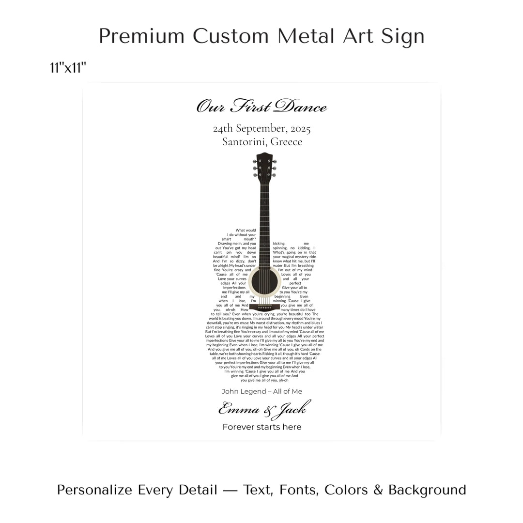 Custom Shaped Song Lyrics Wall Art personalized with song lyrics in heart shape-11x11 metal art sign-ARTFULANE