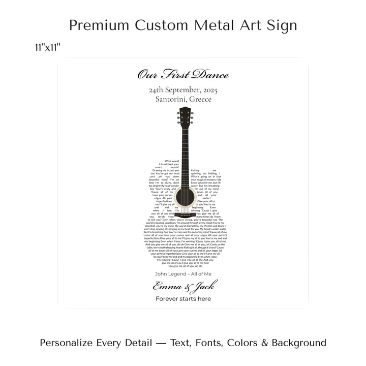 Custom Shaped Song Lyrics Wall Art personalized with song lyrics in heart shape-11x11 metal art sign-ARTFULANE