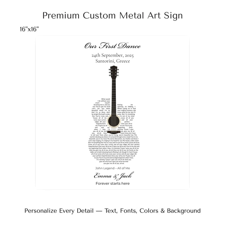 Custom Shaped Song Lyrics Wall Art personalized with song lyrics in heart shape-16x16 metal art sign-ARTFULANE