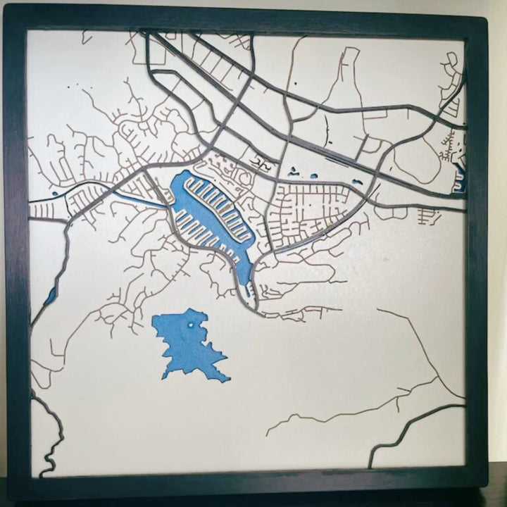 Personalized layered wooden map artwork displayed as a meaningful gift for anniversary or wedding-ARTFULANE