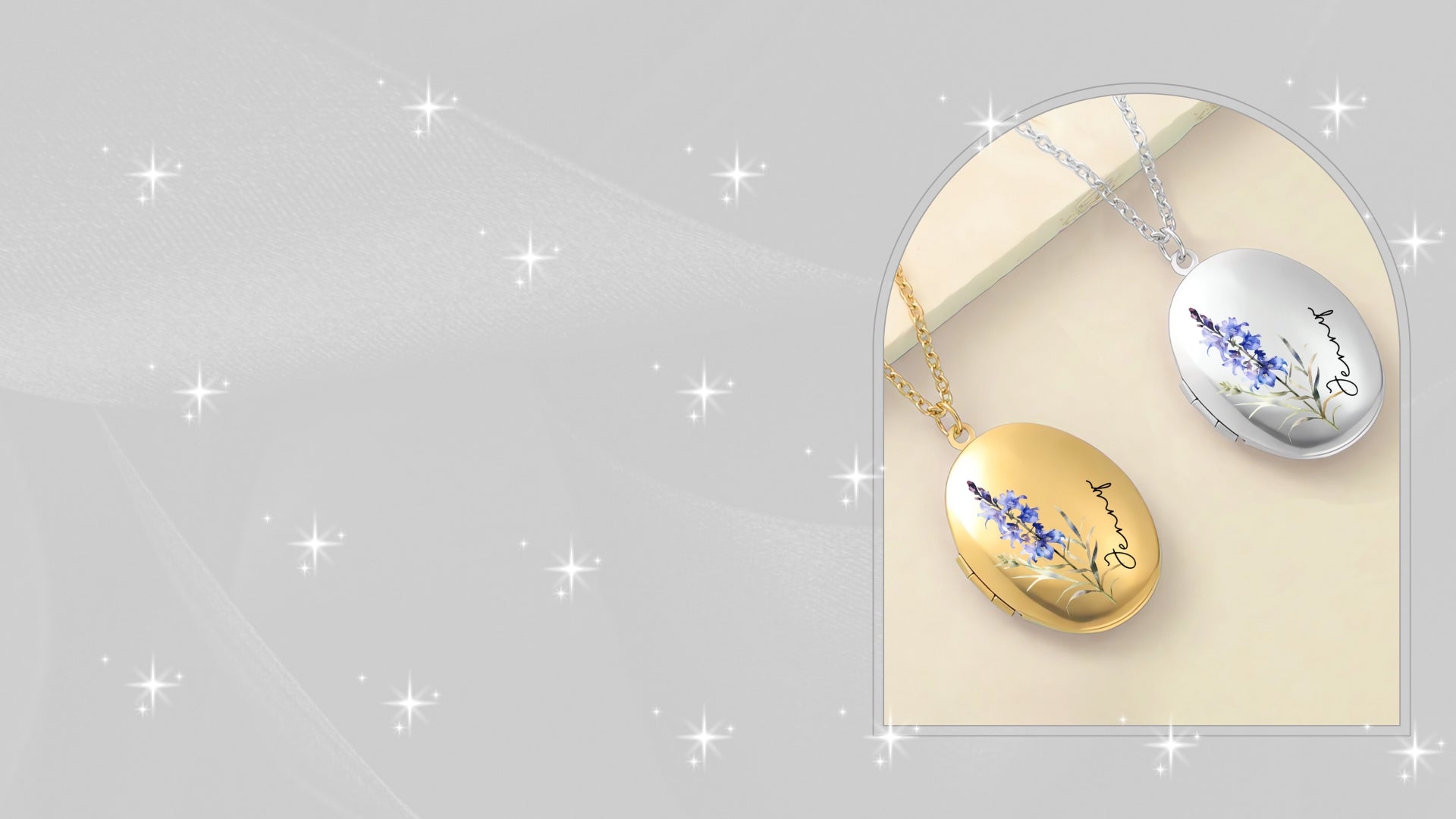 Two gold and silver lockets with floral designs on a gray background-ARTFULANE