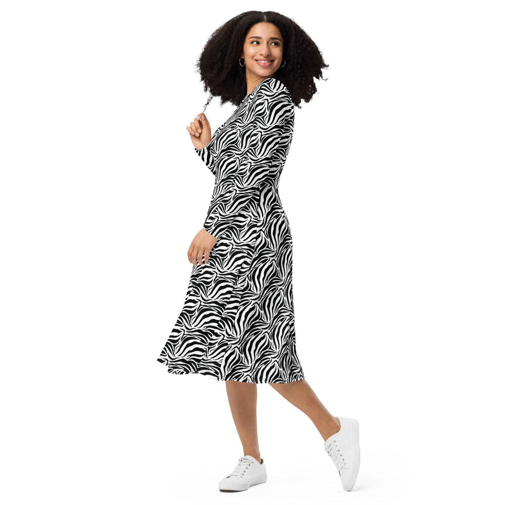 Black Zebra Midi Dress - ARTFULANE