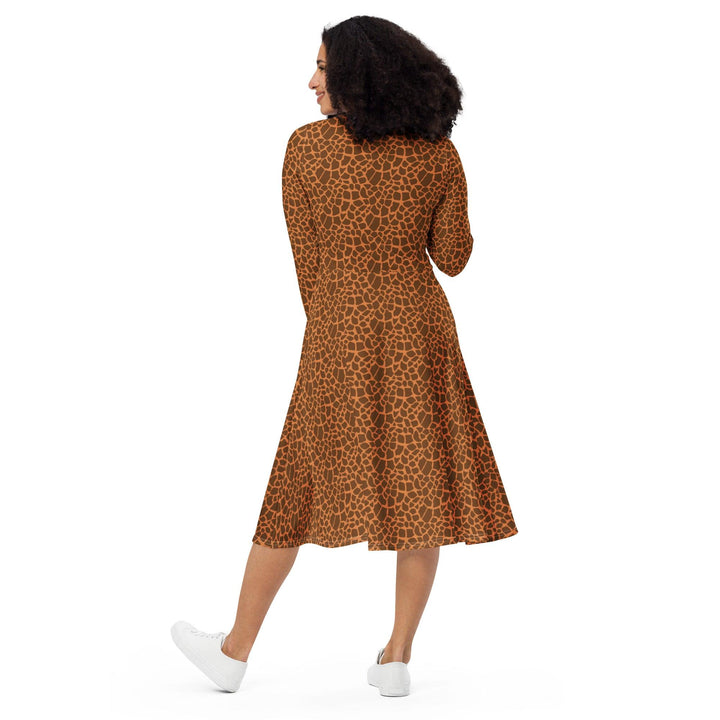 Brown Giraffe Midi Dress - ARTFULANE