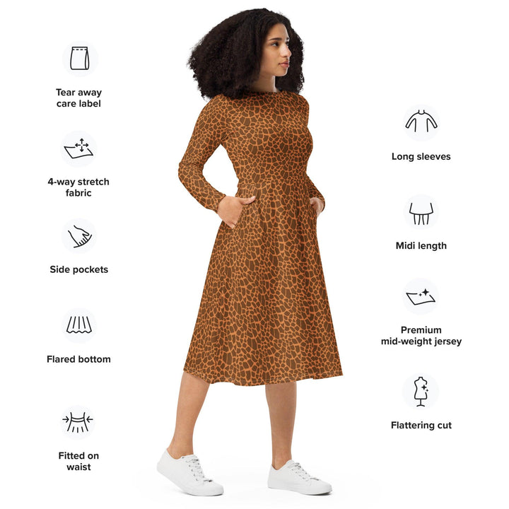 Brown Giraffe Midi Dress - ARTFULANE