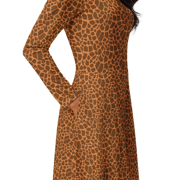 Brown Giraffe Midi Dress - ARTFULANE