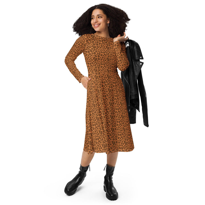Brown Giraffe Midi Dress - ARTFULANE