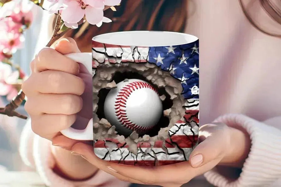 Custom 3D Baseball American Flag Mug - ARTFULANE