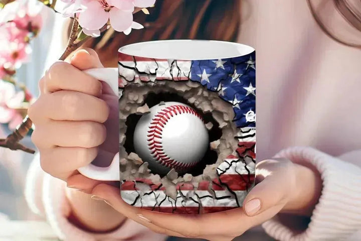 Custom 3D Baseball American Flag Mug - ARTFULANE