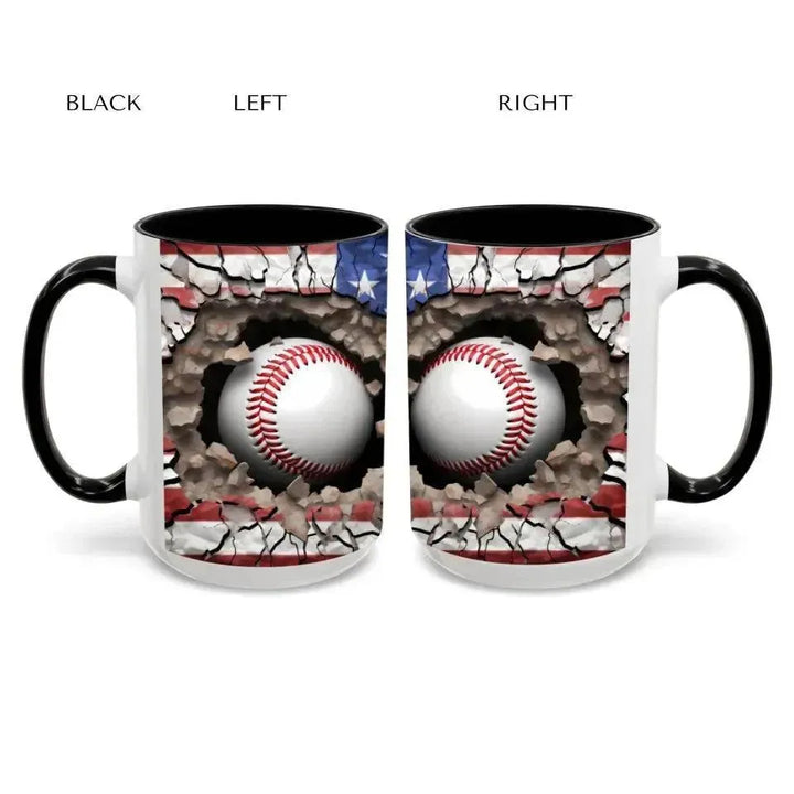 Custom 3D Baseball American Flag Mug - ARTFULANE