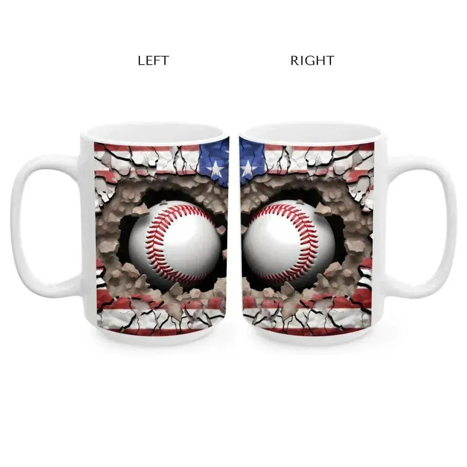 Custom 3D Baseball American Flag Mug - ARTFULANE