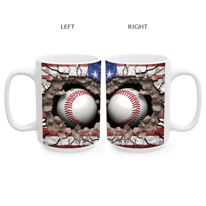 Custom 3D Baseball American Flag Mug - ARTFULANE