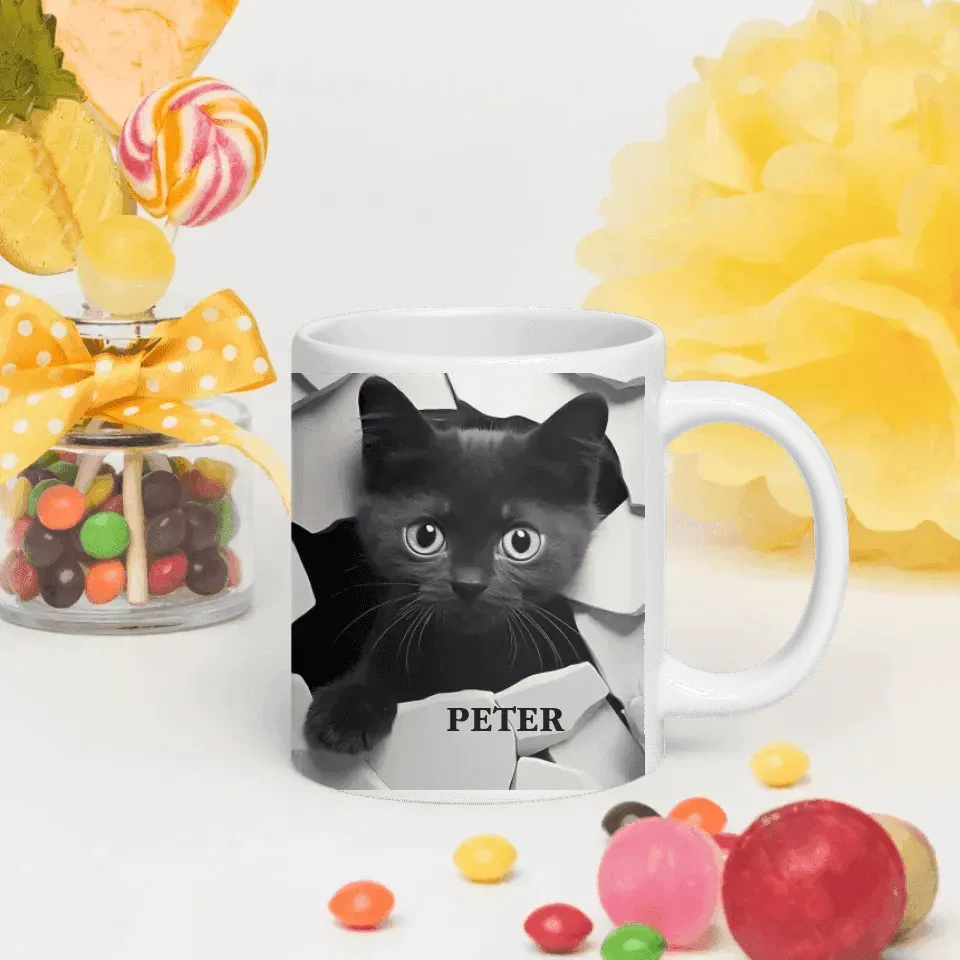 Custom 3D Black Cat Mug - ARTFULANE