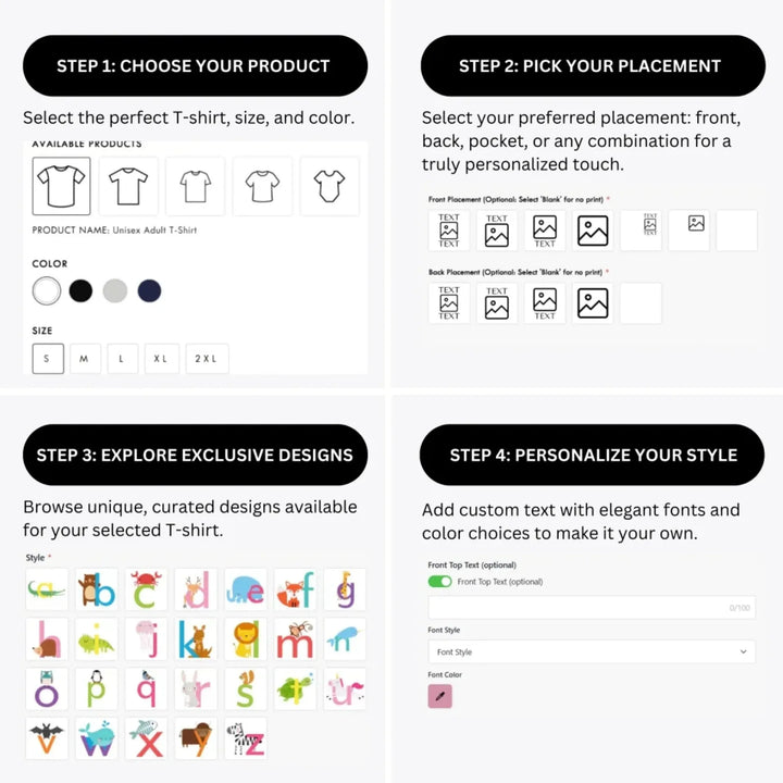 how-to-design-custom-Animal-Lowercase-Letter-t-shirt-personalization-options-artfulane