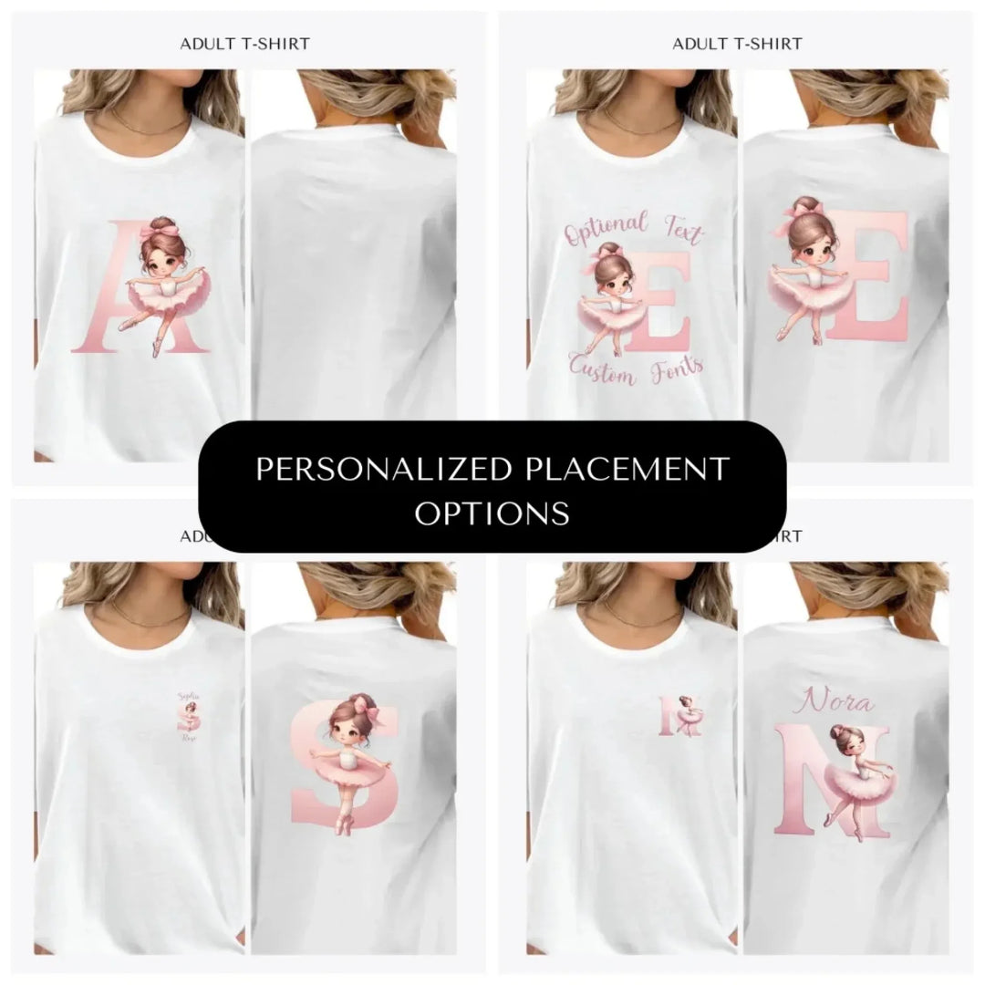Ballerina-Pink-Initial-custom-adult-t-shirt-design-placement-front-back-pocket-artfulane