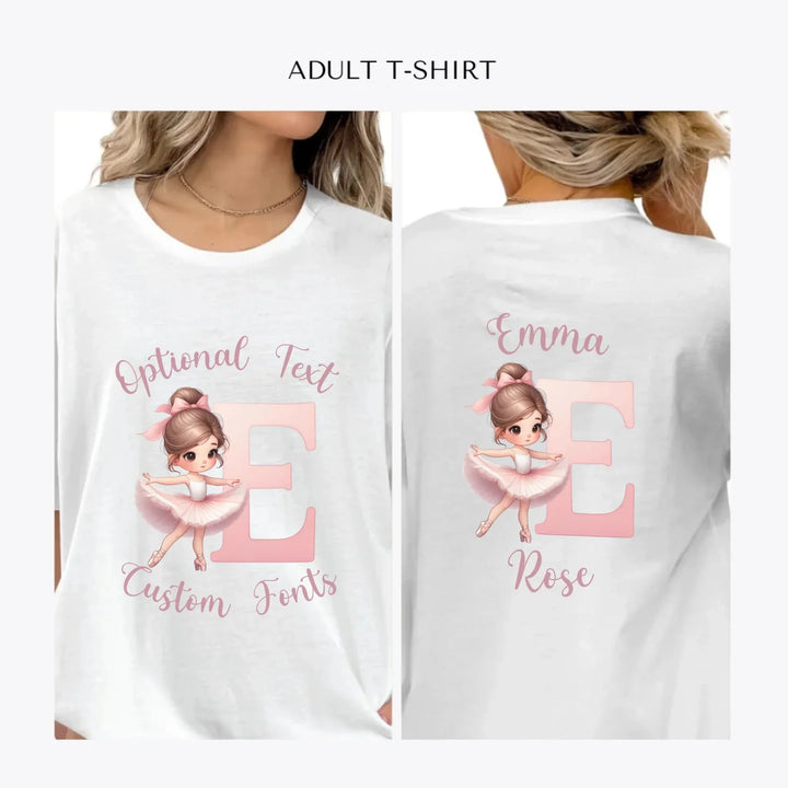 Ballerina-Pink-Initial-personalized-women-unisex-adult-t-shirt-artfulane