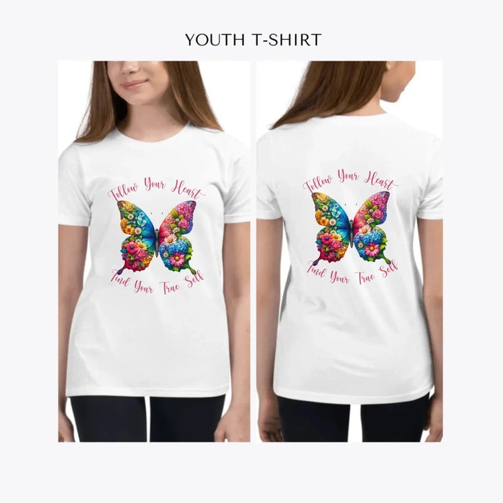 Beautiful-Floral-Butterflies-custom-youth-girl-t-shirt-artfulane