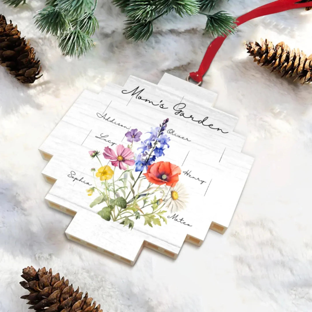 Custom-Birth-Flower-Bouquet-Buildable-Circle-Ornament-on-table-artfulane