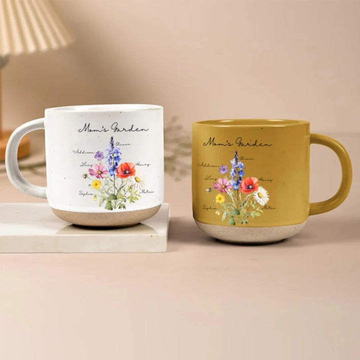 Custom-Birth-Month-Flower-Bouquet-Pottery-Mug-front-and-back-artfulane