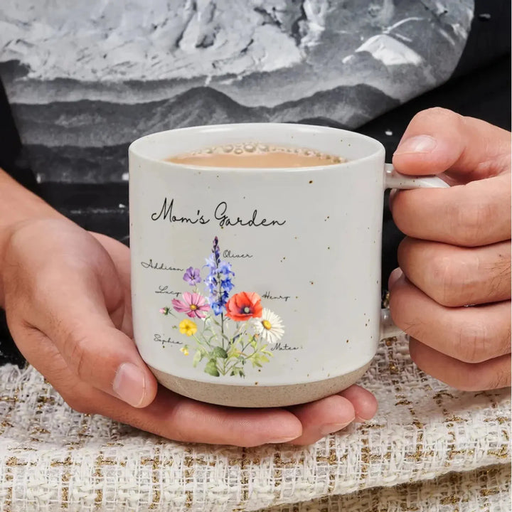 Custom-Birth-Month-Flower-Bouquet-Pottery-Mug-front-view-artfulane