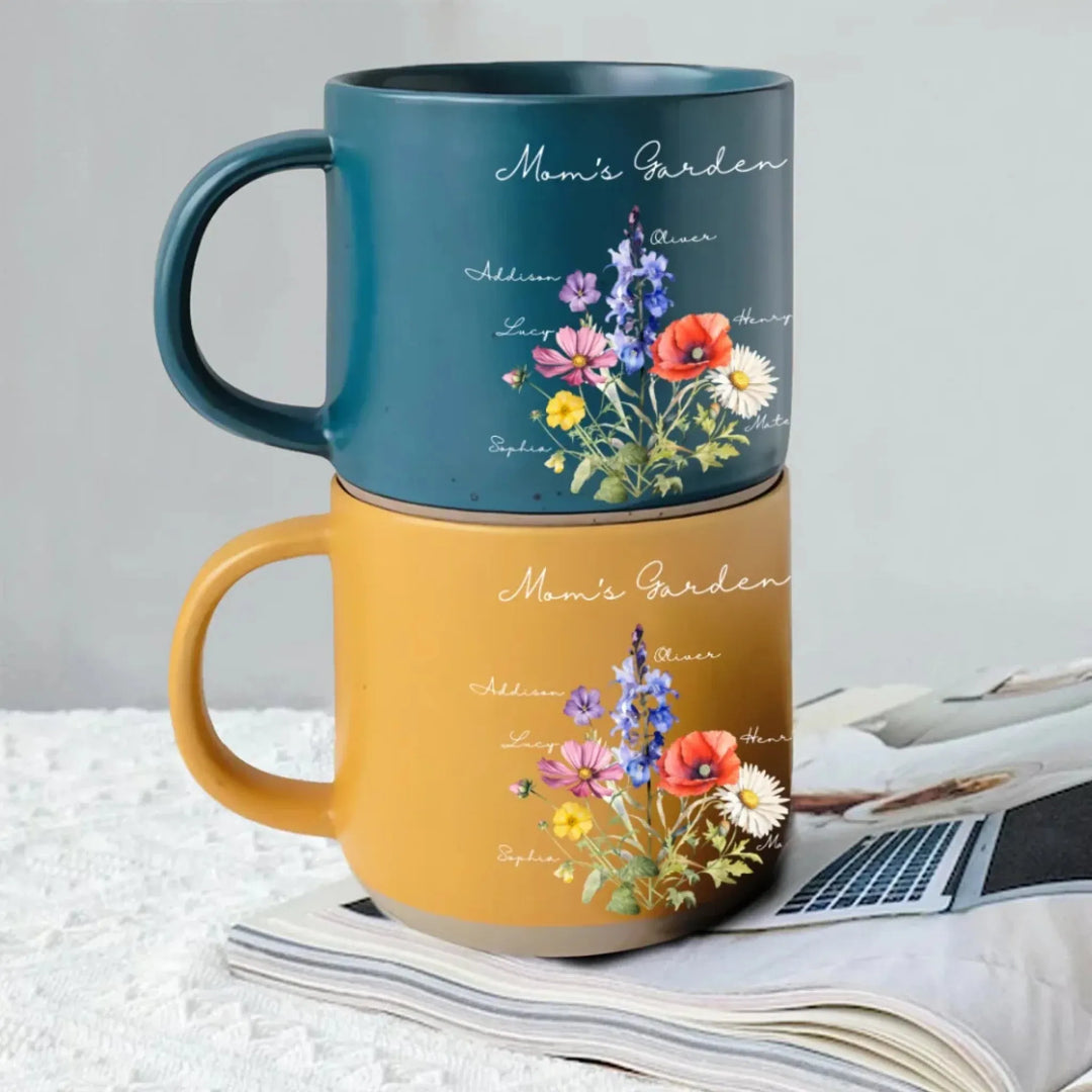 Custom-Birth-Month-Flower-Bouquet-Pottery-Mug-back-view-artfulane