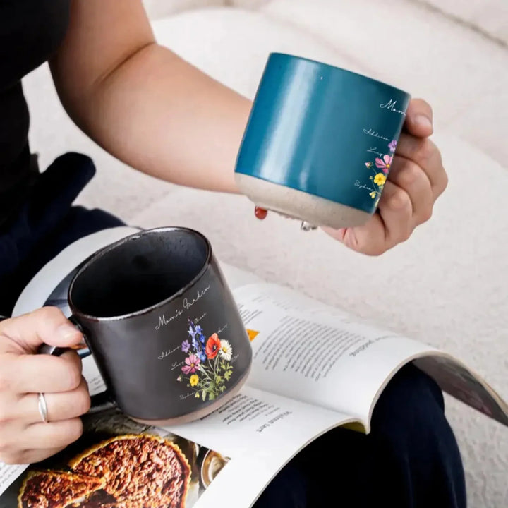 Custom-Birth-Month-Flower-Bouquet-Pottery-Mug-scenario-artfulane