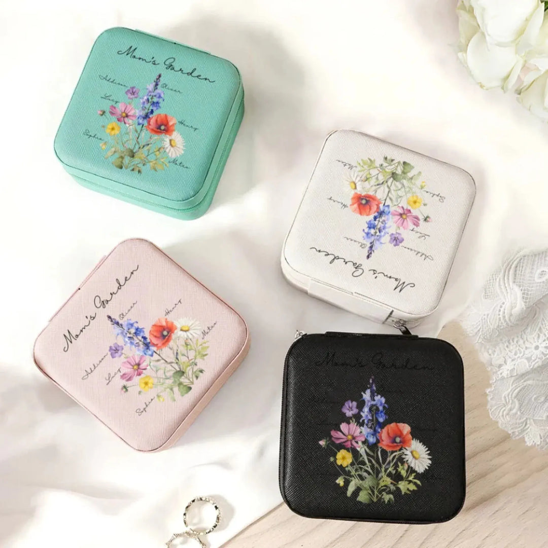 Custom-Birth-Month-Flower-Bouquet-Travel-Jewelry-Box-in-multiple-colors-artfulane
