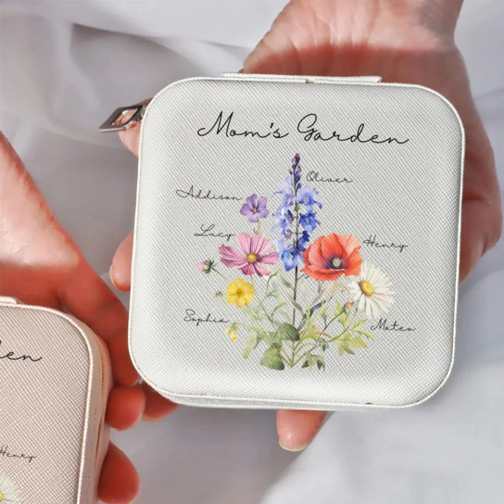 Custom-Birth-Month-Flower-Bouquet-Travel-Jewelry-Box-front-view-artfulane