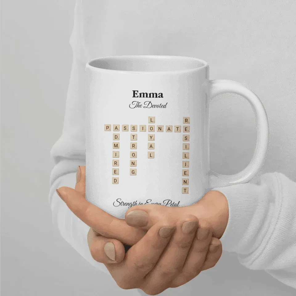 Custom Birth Month Flower Personality Word Tile Mug - ARTFULANE
