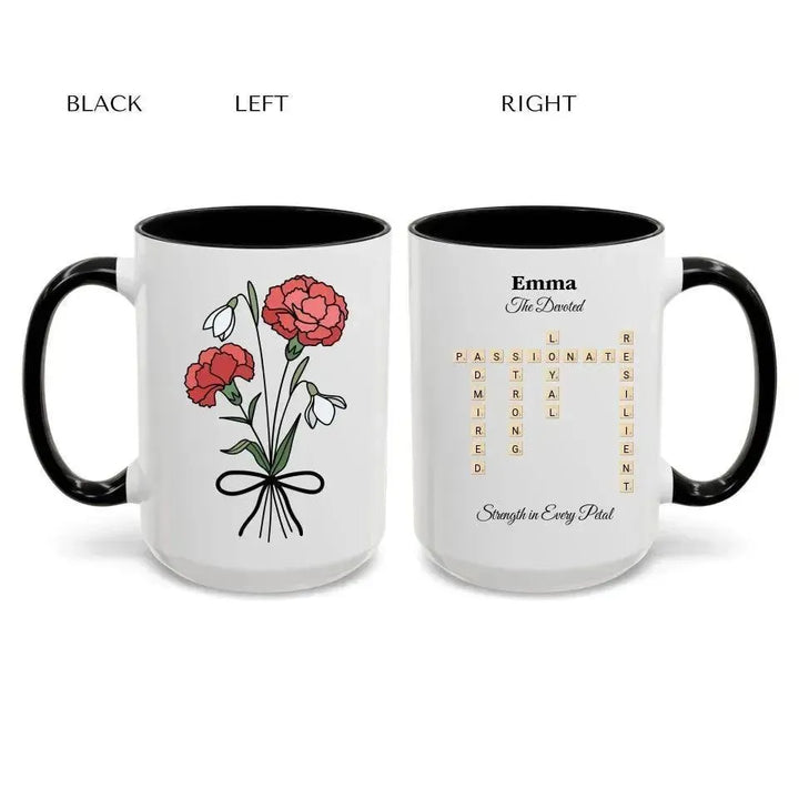 Custom Birth Month Flower Personality Word Tile Mug - ARTFULANE