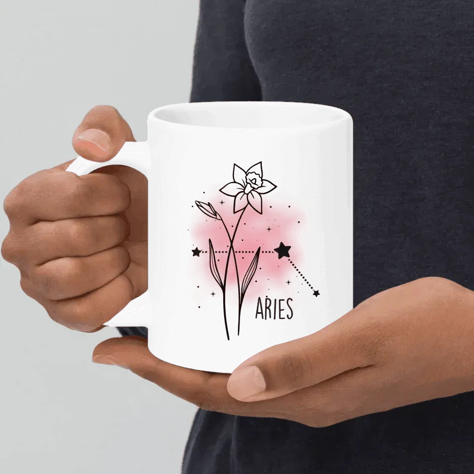 Custom Birth Month Flower Zodiac Word Tile Mug - ARTFULANE