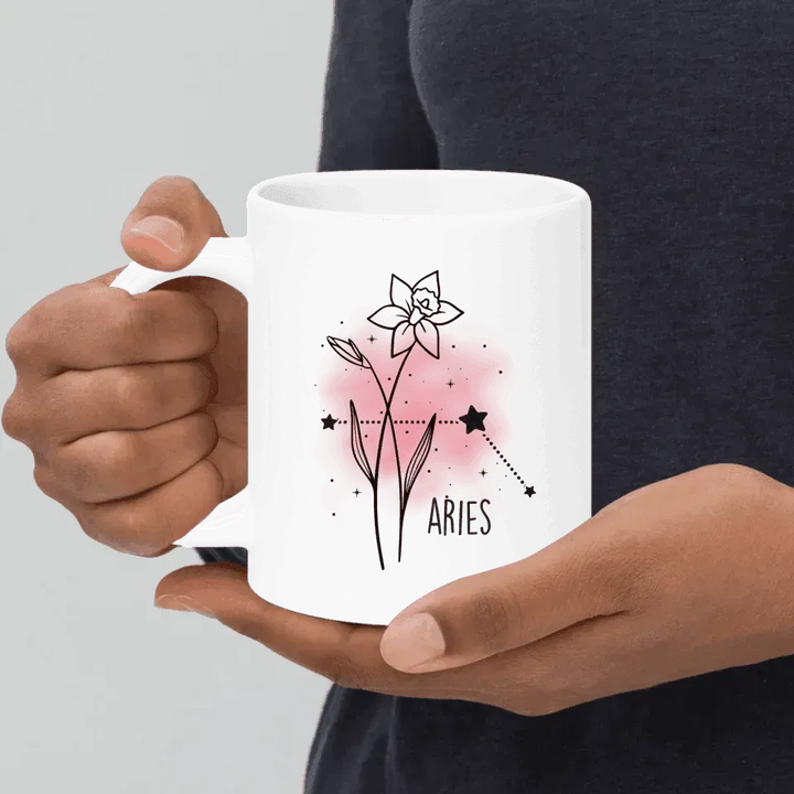 Custom Birth Month Flower Zodiac Word Tile Mug - ARTFULANE