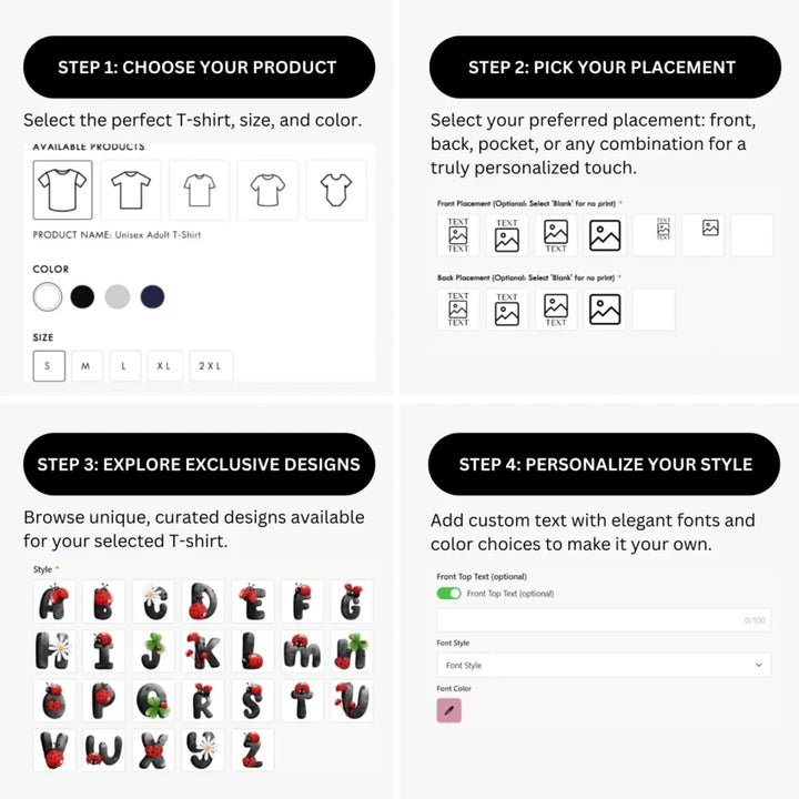 how-to-design-custom-Black-Letter-Ladybug-t-shirt-personalization-options-artfulane