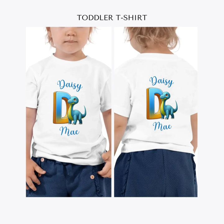 Bright-Dinosaur-Letter-Initial-custom-toddler-t-shirt-artfulane