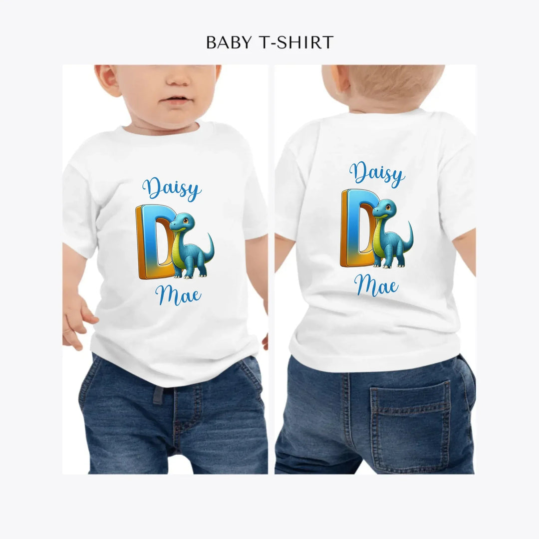 Bright-Dinosaur-Letter-Initial-personalized-baby-t-shirt-artfulane
