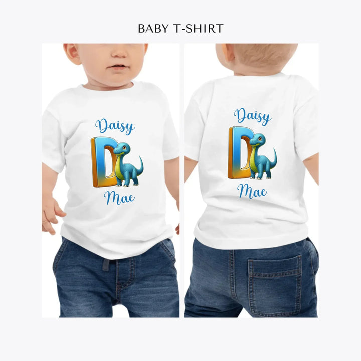 Bright-Dinosaur-Letter-Initial-personalized-baby-t-shirt-artfulane