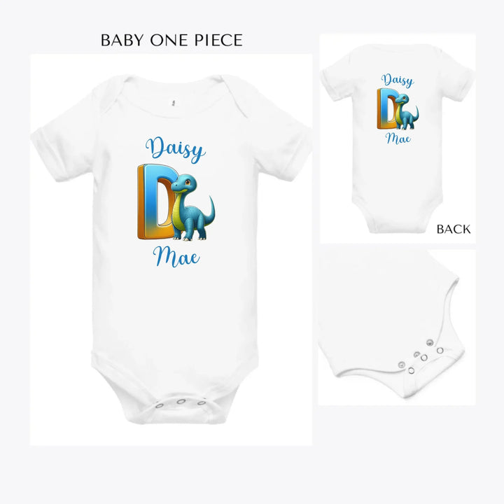 Bright-Dinosaur-Letter-Initial-custom-baby-onesie-artfulane