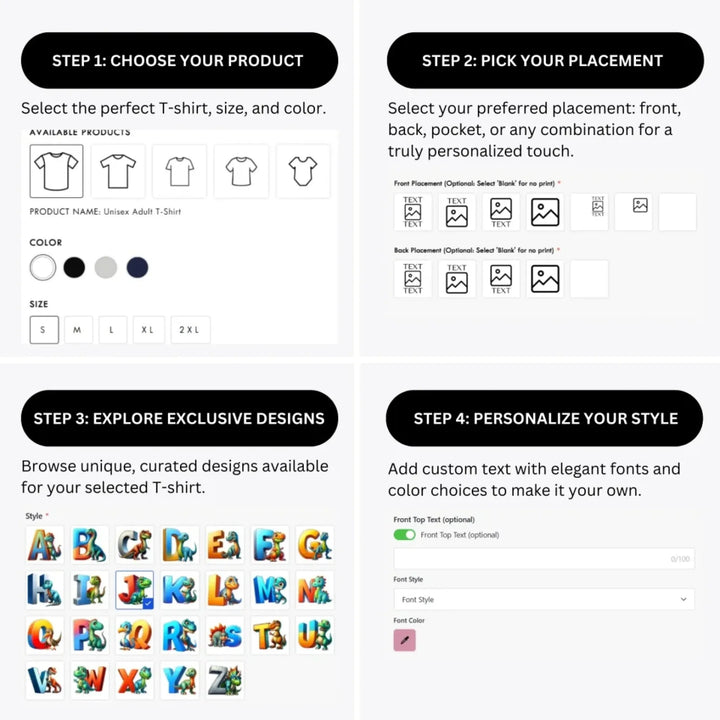 how-to-design-custom-Bright-Dinosaur-Letter-Initial-t-shirt-personalization-options-artfulane