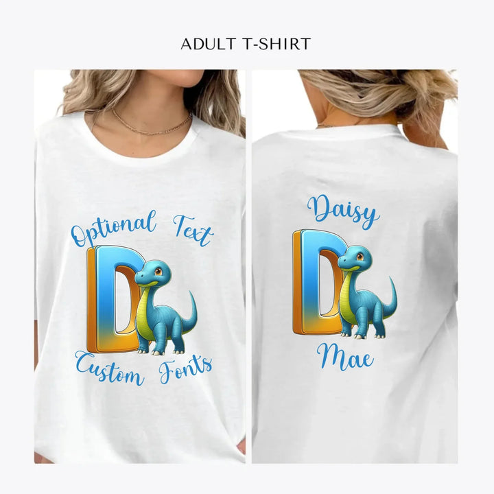 Bright-Dinosaur-Letter-Initial-personalized-women-unisex-adult-t-shirt-artfulane