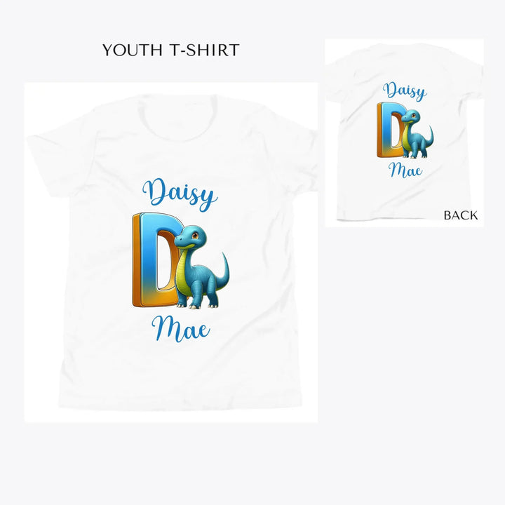 Bright-Dinosaur-Letter-Initial-custom-youth-t-shirt-artfulane