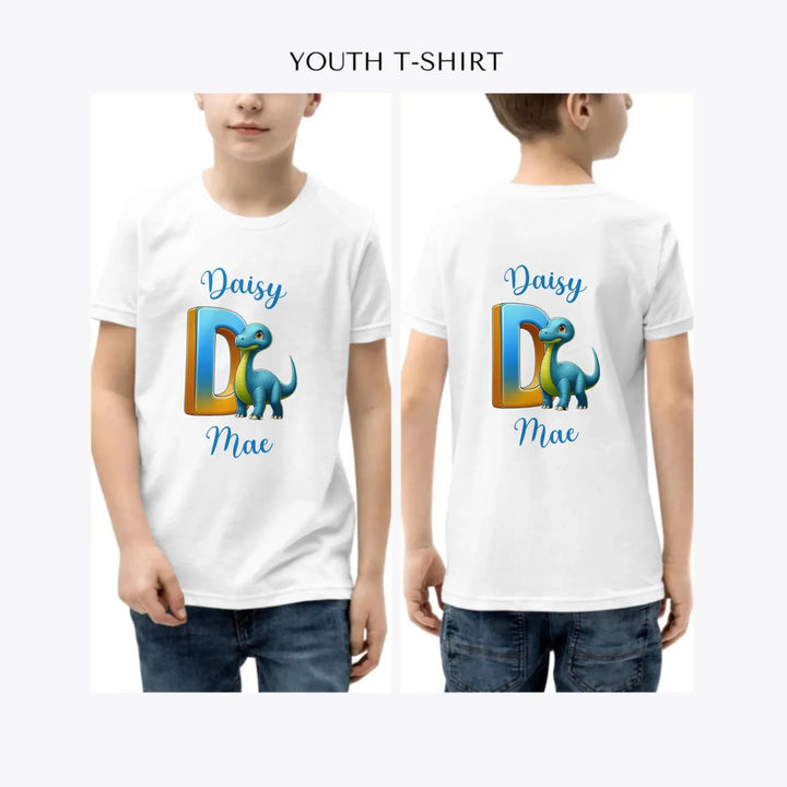 Bright-Dinosaur-Letter-Initial-custom-youth-boy-t-shirt-artfulane