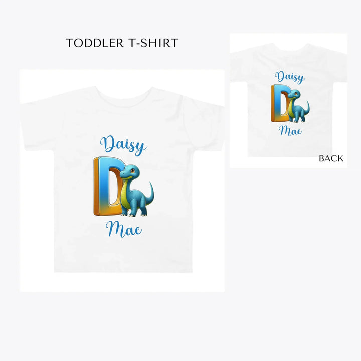 Bright-Dinosaur-Letter-Initial-toddler-custom-t-shirt-artfulane